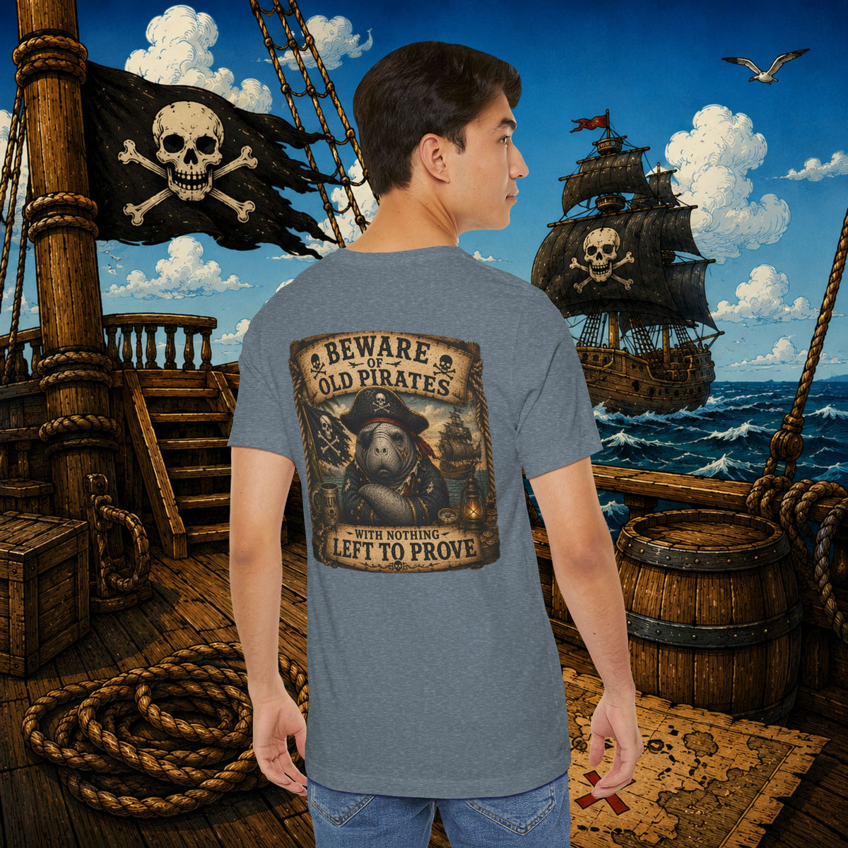 Beware of Old Pirates With Nothing Left to Prove | Grumpy Pirate Club Manatee T-Shirt