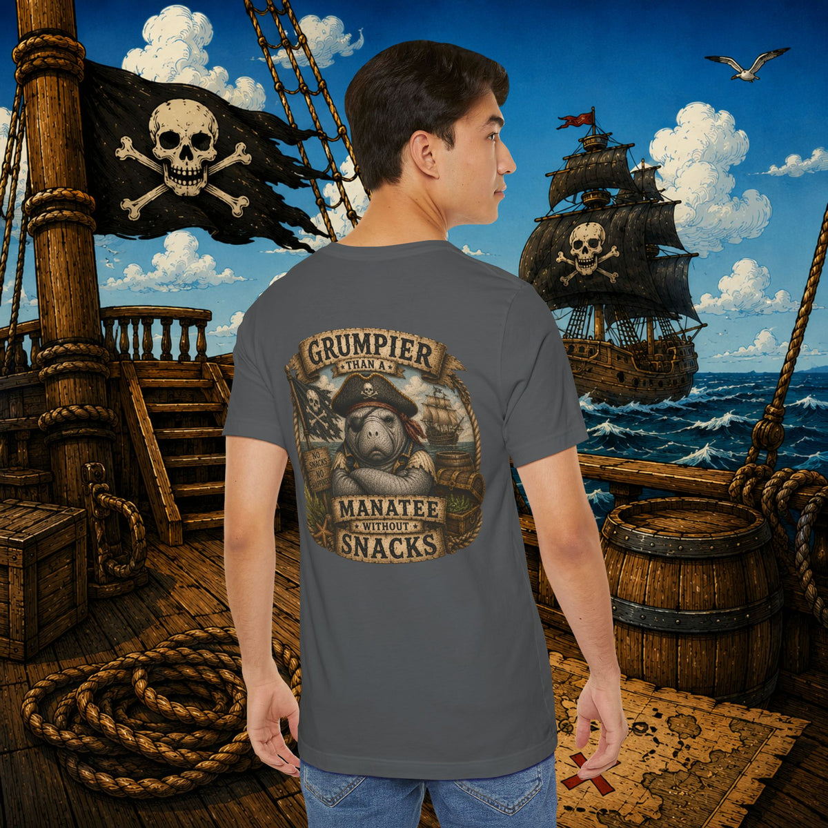 Grumpier Than a Manatee Without Snacks | Funny Pirate Manatee T-Shirt