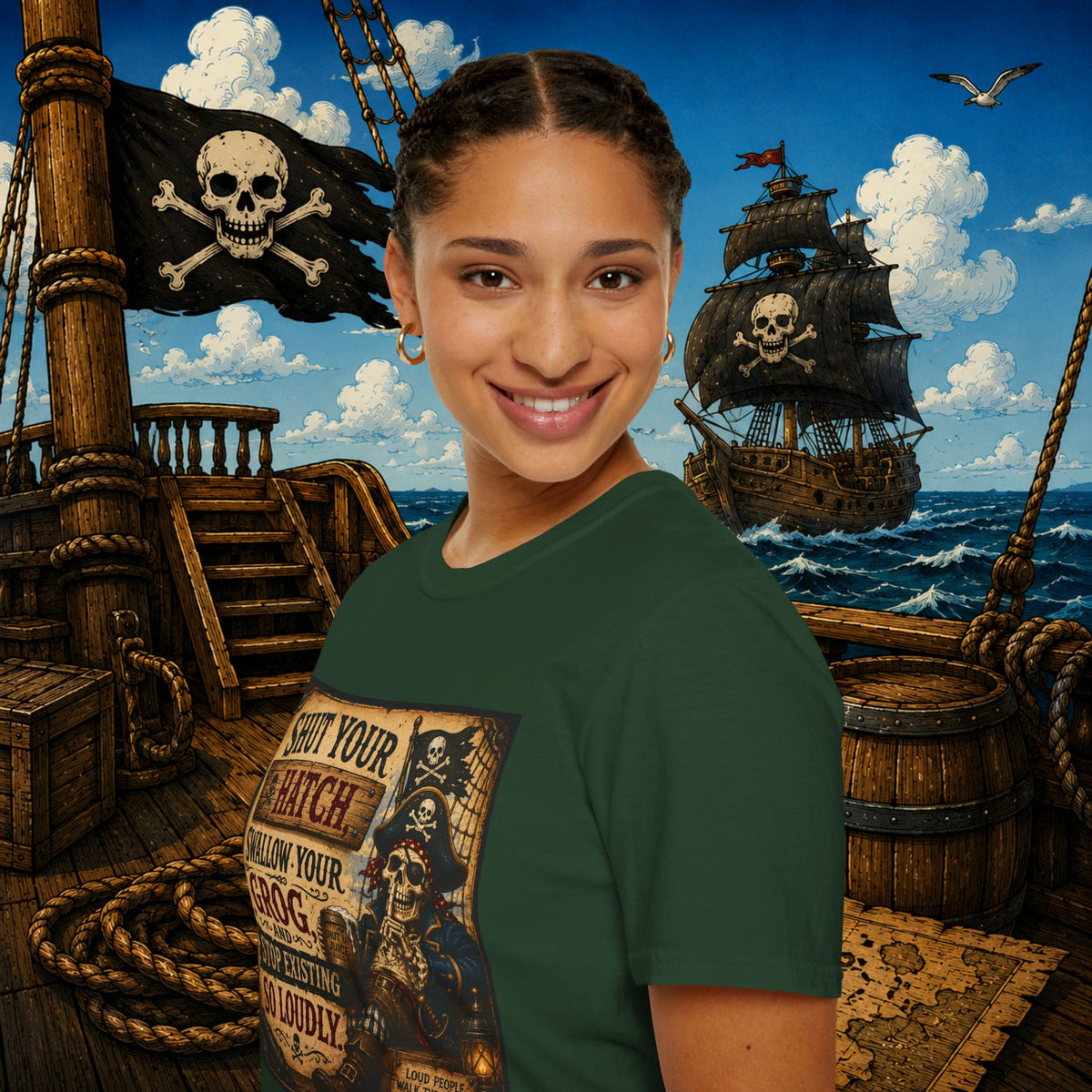 Shut Your Hatch Swallow Your Grog Pirate T-Shirt