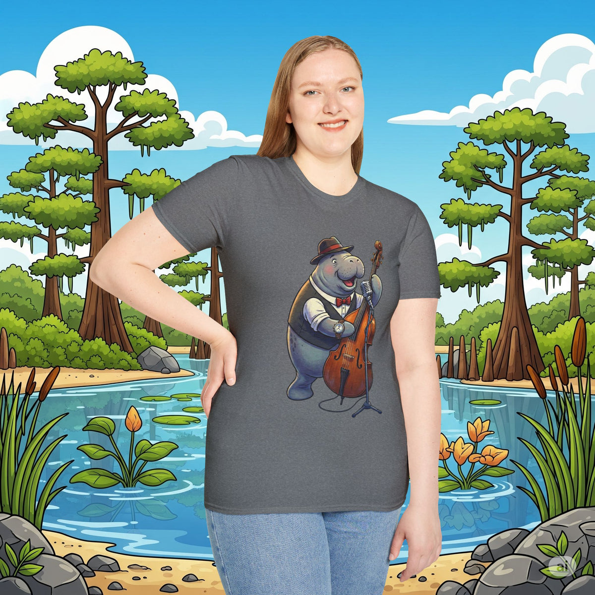 Mack the Manatee on Bass Softstyle T-Shirt