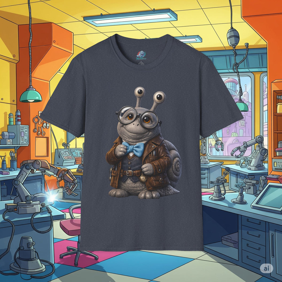 Cute Nerdy Snail Shirt | Steampunk Professor Snail Graphic Tee | Funny Bookworm Animal T-Shirt