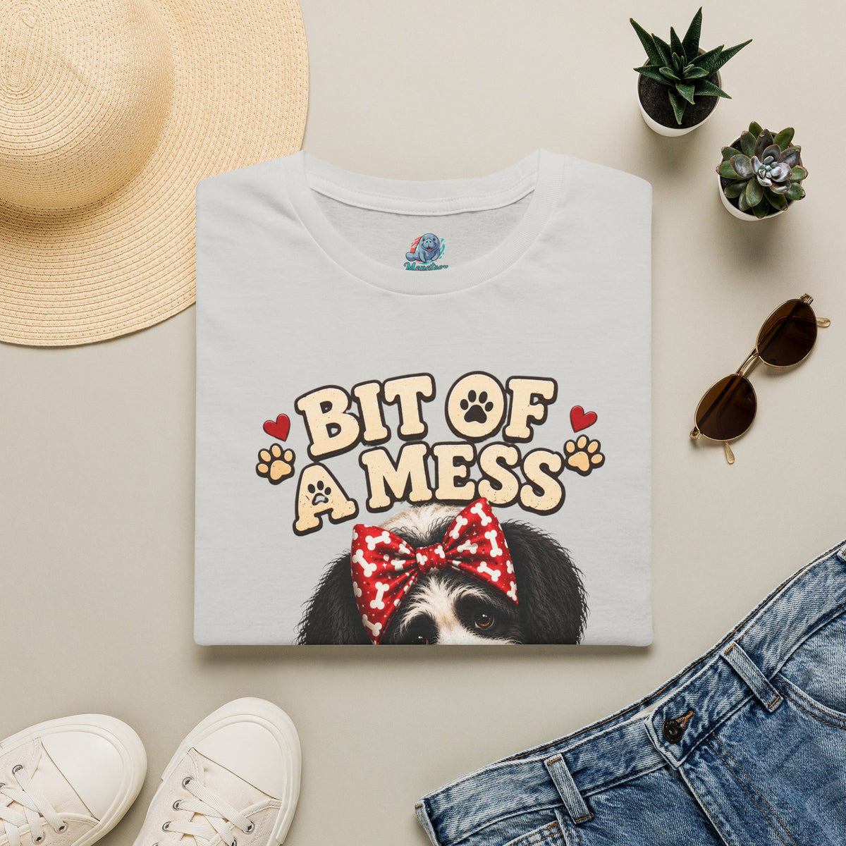 Bit of a Mess But Doing My Best Funny Dog Mom Shirt | Cute Puppy Pajamas Coffee Lover Graphic Tee No Background