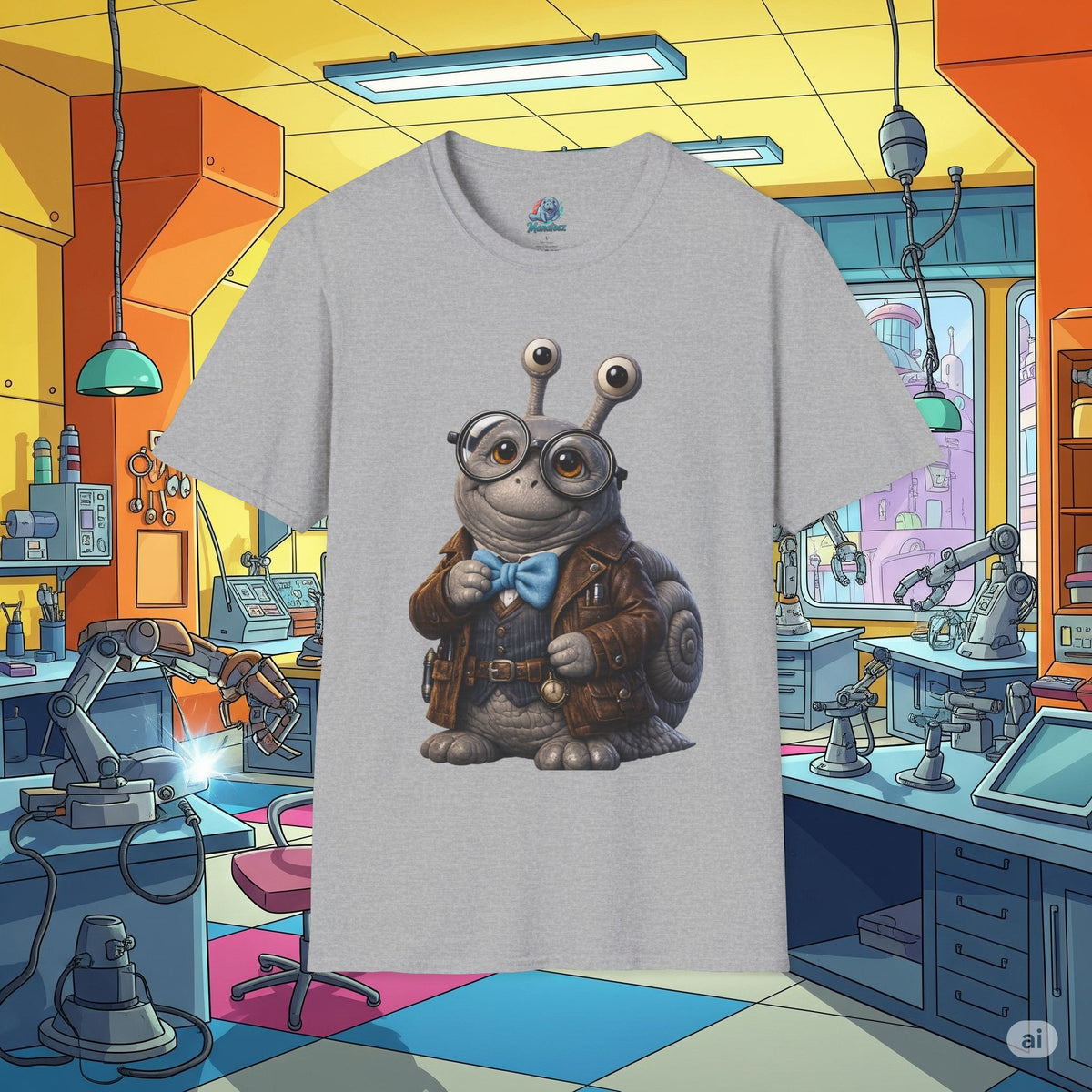 Cute Nerdy Snail Shirt | Steampunk Professor Snail Graphic Tee | Funny Bookworm Animal T-Shirt