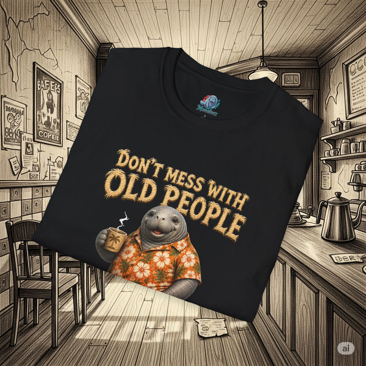 Don't Mess With Old People Shirt | Funny Manatee Humor Tee | We Didn't Get This Age By Being Stupid no background