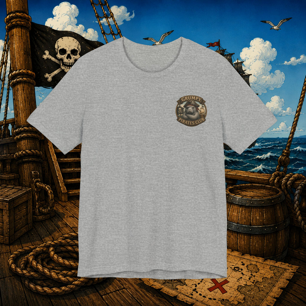 The Older the Pirate, The Better the Stories | Grumpy Pirate Club Manatee T-Shirt