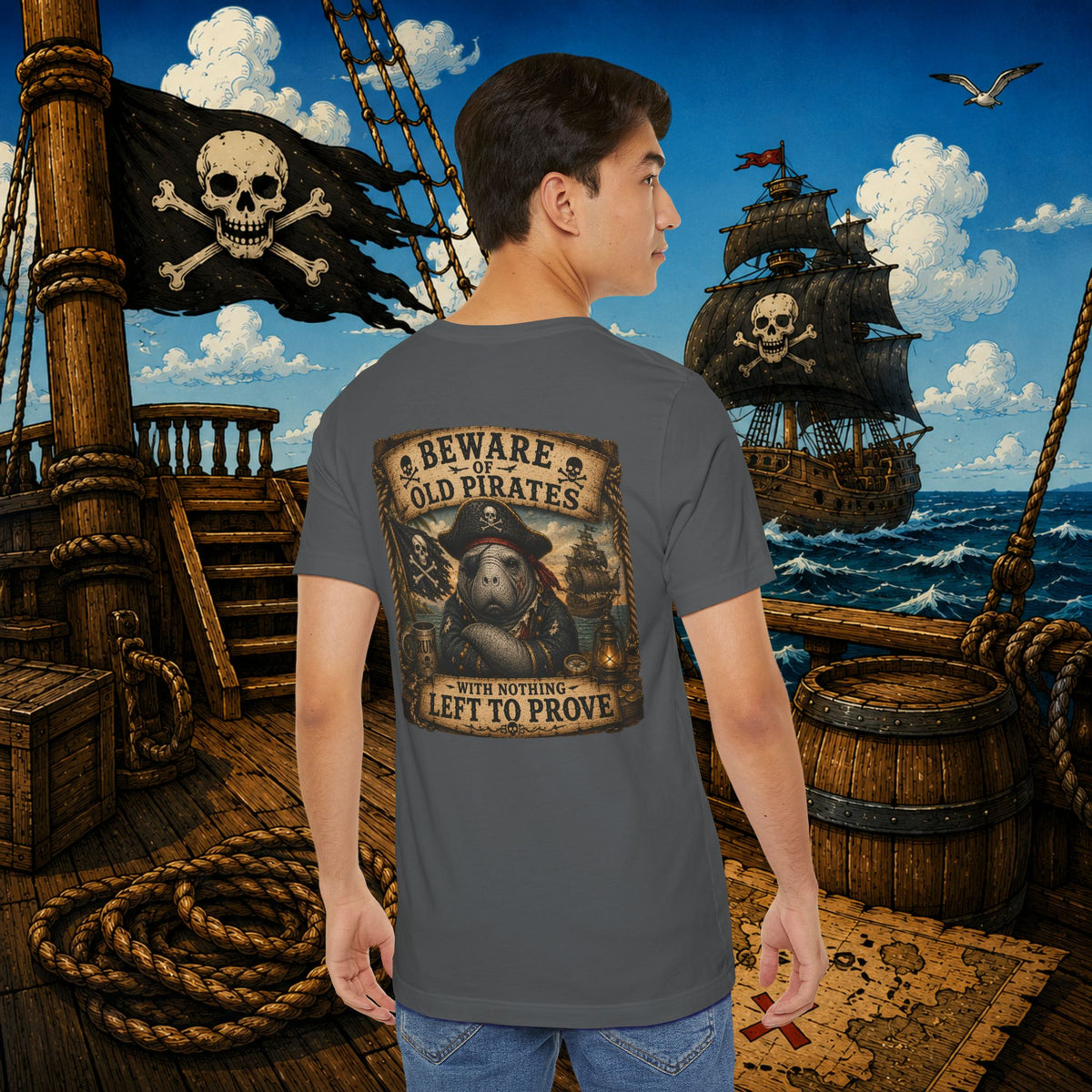 Beware of Old Pirates With Nothing Left to Prove | Grumpy Pirate Club Manatee T-Shirt