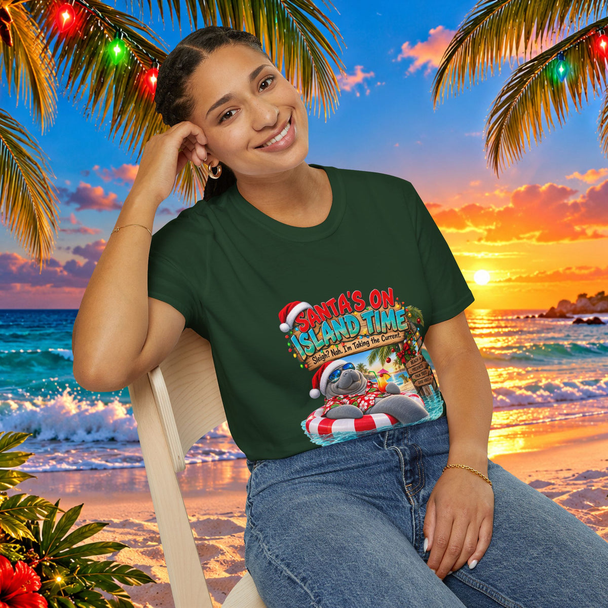 Santa’s on Island Time Christmas Beach T-Shirt