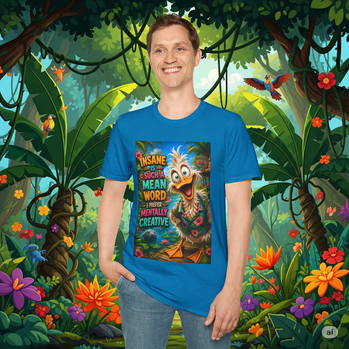 Insane Is Such a Mean Word I Prefer Mentally Creative Funny Duck Shirt | Crazy Ostrich Hawaiian Tee   Background