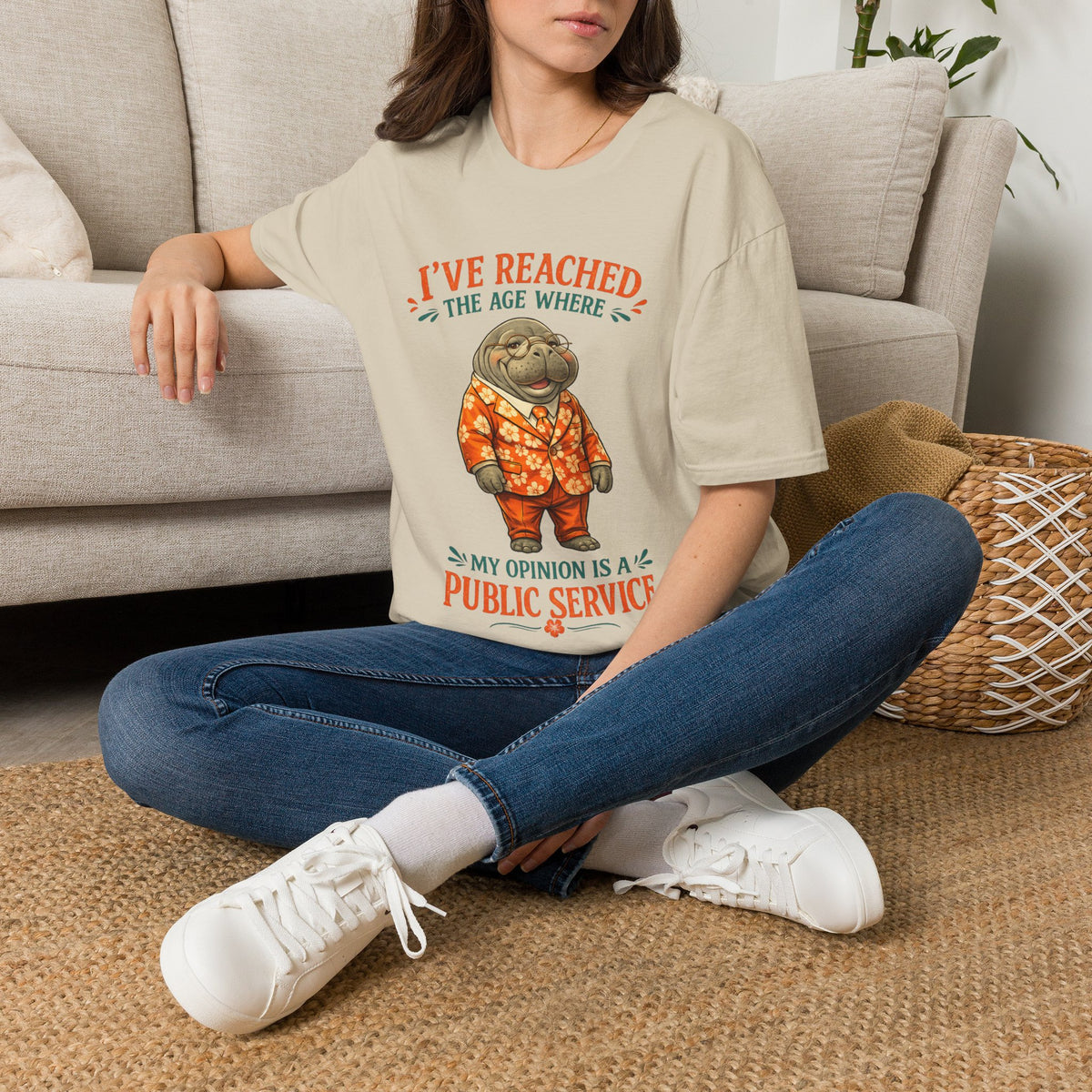 I've Reached the Age Where My Opinion Is a Public Service Shirt | Funny Manatee Tee | Senior Humor Graphic T-Shirt