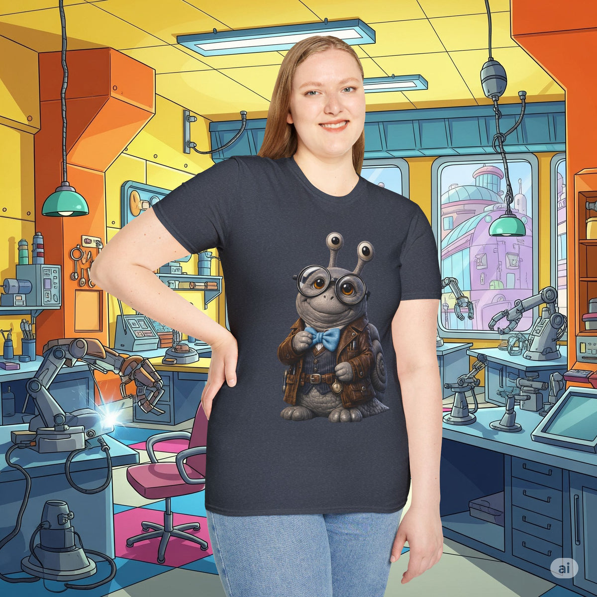Cute Nerdy Snail Shirt | Steampunk Professor Snail Graphic Tee | Funny Bookworm Animal T-Shirt