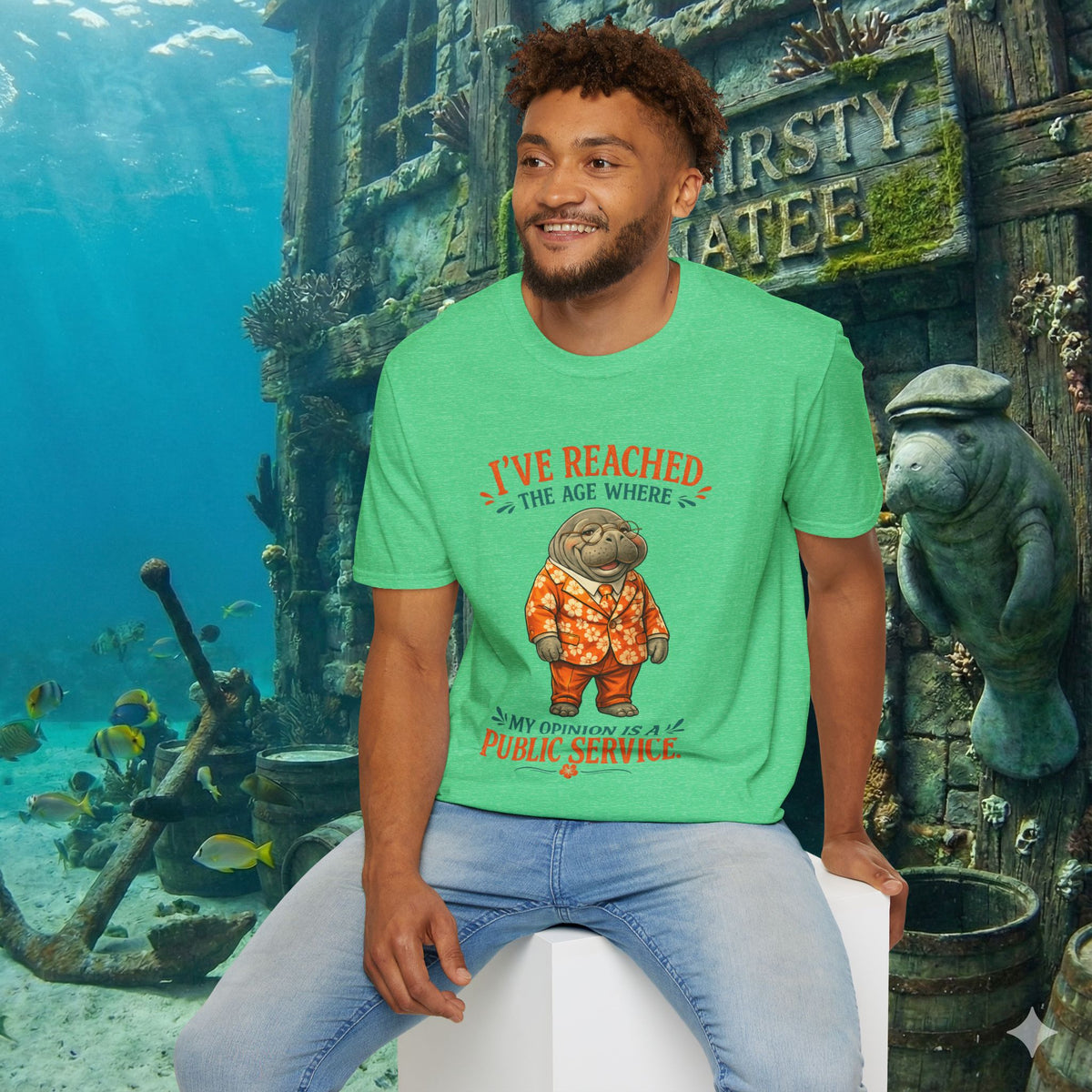 I've Reached the Age Where My Opinion Is a Public Service Shirt | Funny Manatee Tee | Senior Humor Graphic T-Shirt