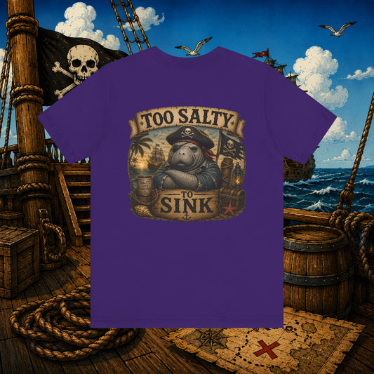 Too Salty to Sink Pirate Manatee T-Shirt | Grumpy Pirate Club Coastal Humor Tee