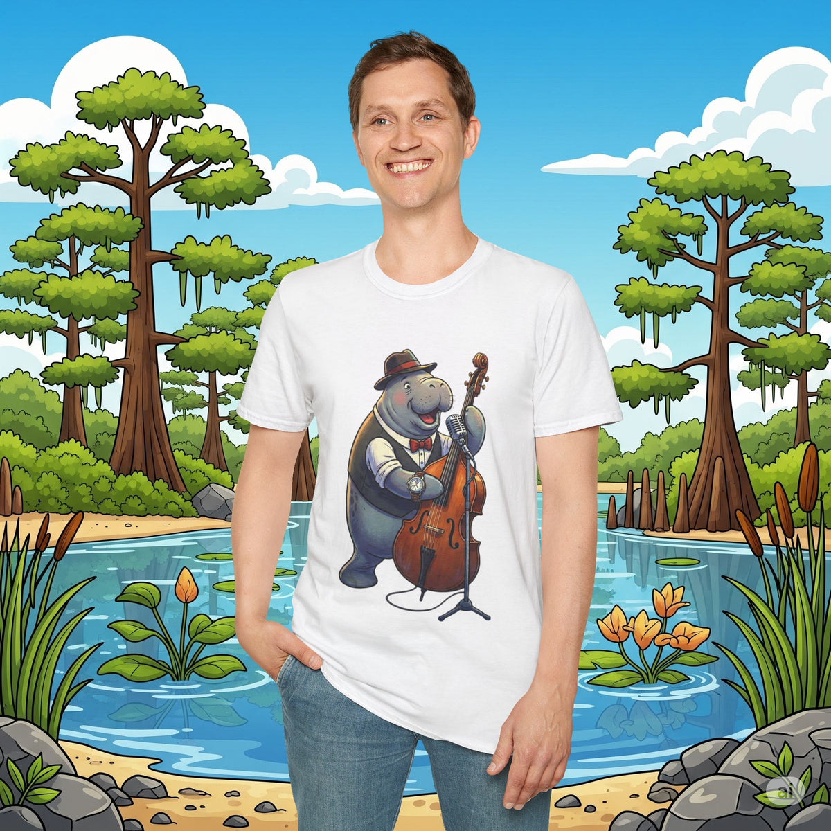 Mack the Manatee on Bass Softstyle T-Shirt