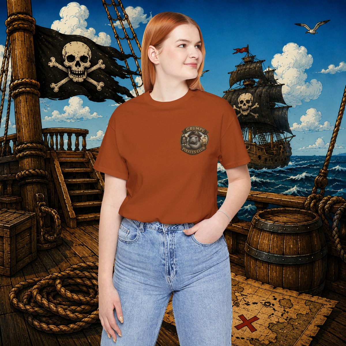 The Older the Pirate, The Better the Stories | Grumpy Pirate Club Manatee T-Shirt