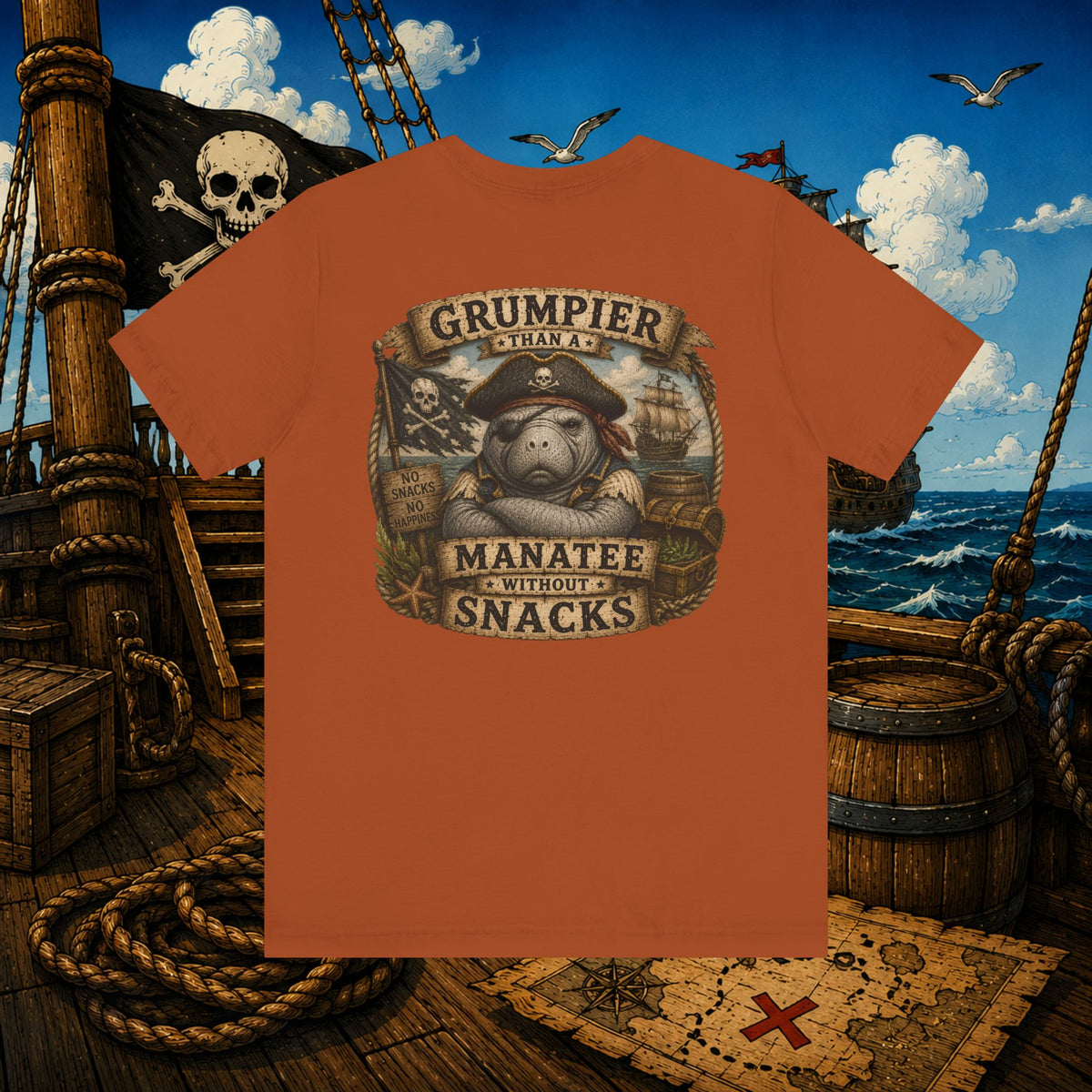 Grumpier Than a Manatee Without Snacks | Funny Pirate Manatee T-Shirt
