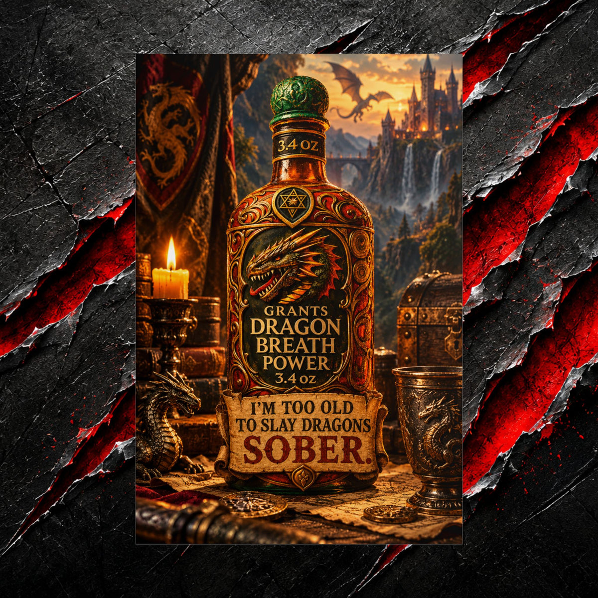 Copy of Dragon Breath “I’m Too Old to Slay Dragons Sober” Fantasy Rolled Poster