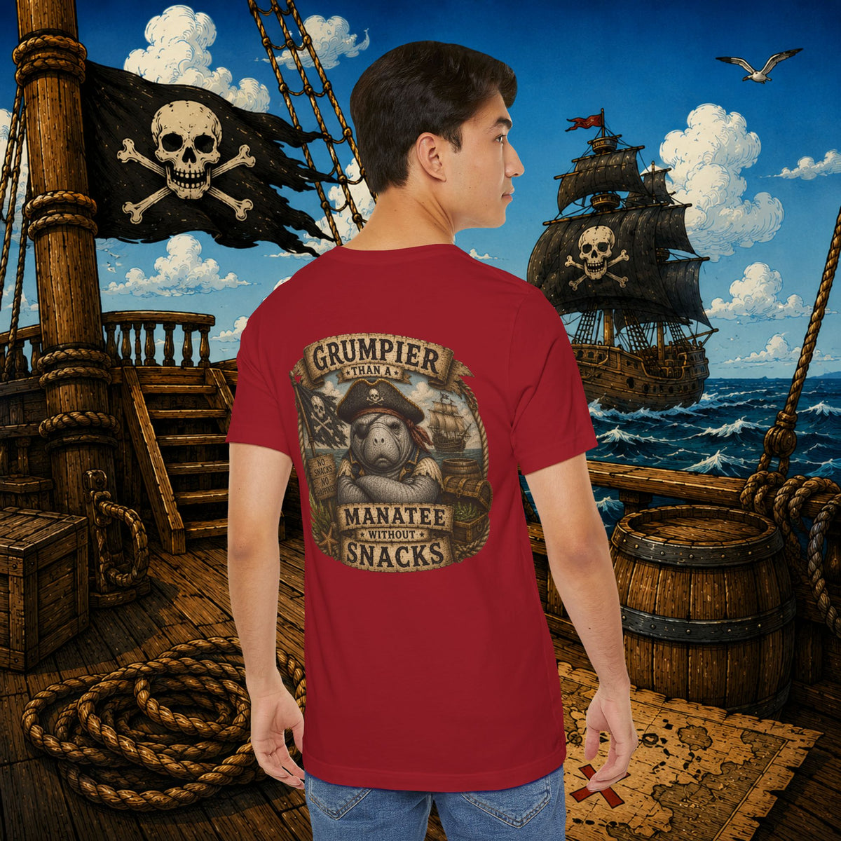 Grumpier Than a Manatee Without Snacks | Funny Pirate Manatee T-Shirt