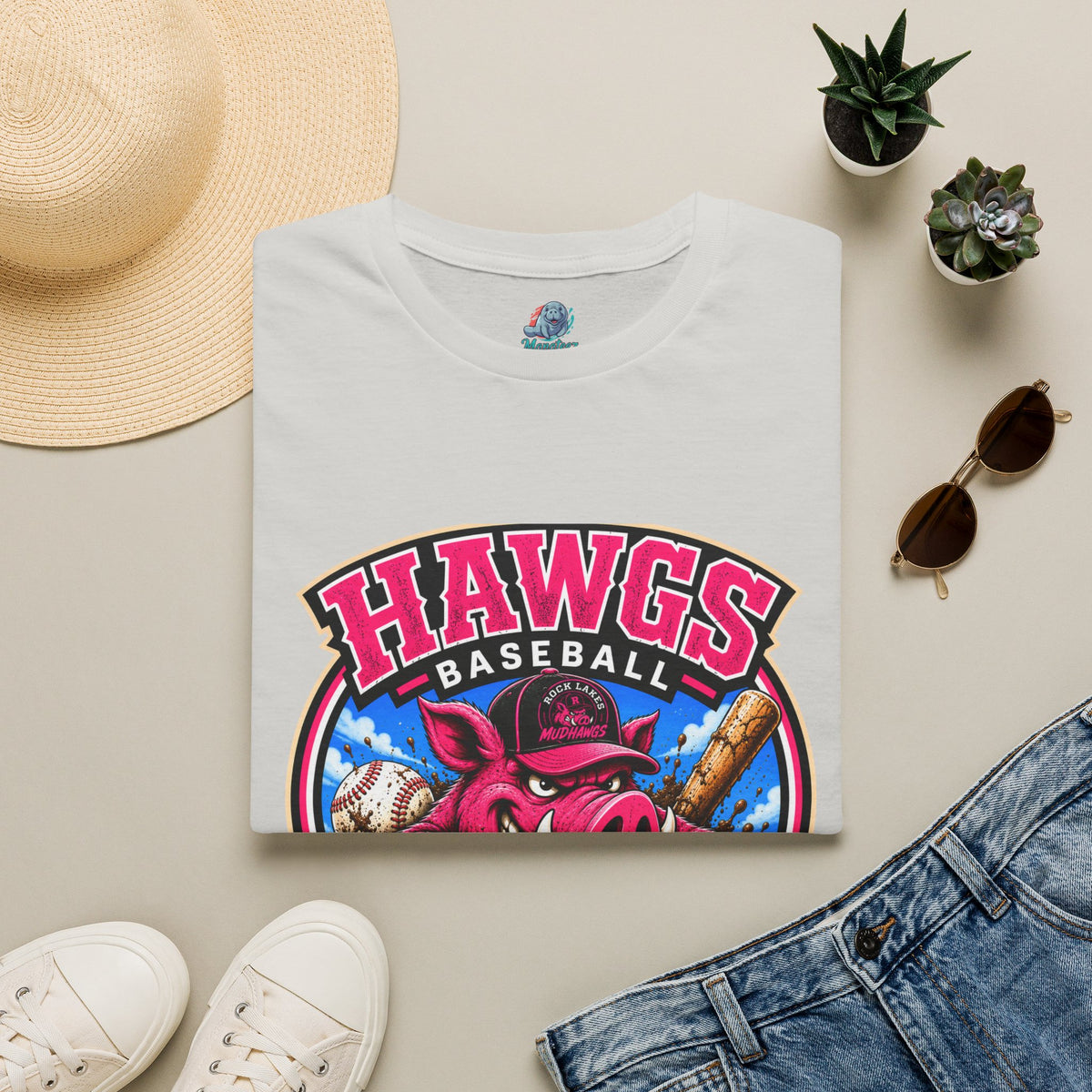 Rock Lakes Mud Hawgs Baseball Shirt | Come On In The Mud's Fine | Funny Pig Baseball Team Tee