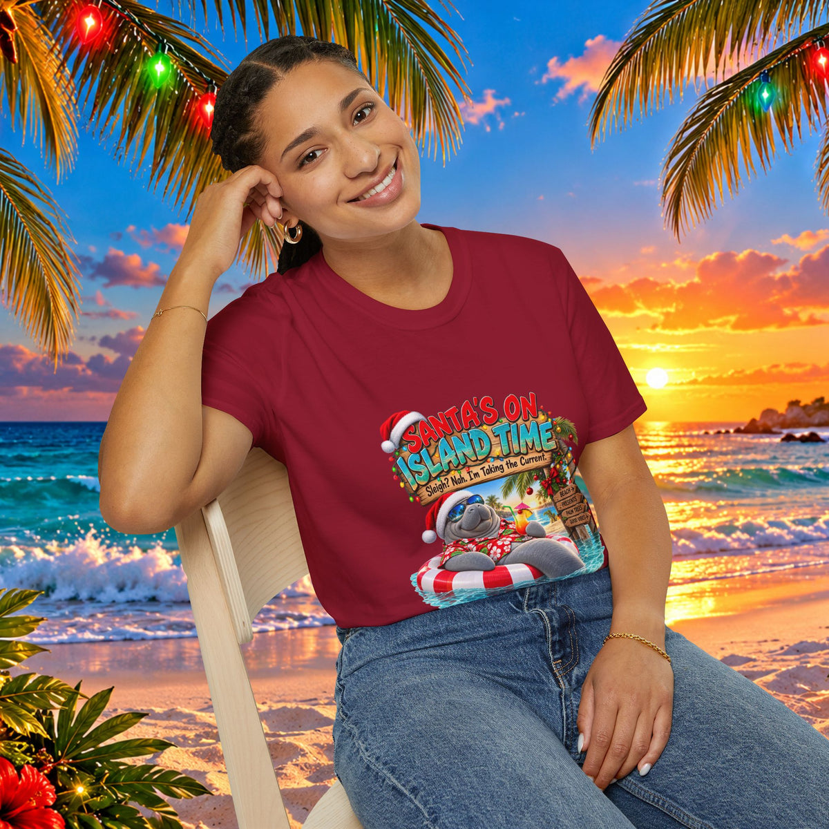 Santa’s on Island Time Christmas Beach T-Shirt
