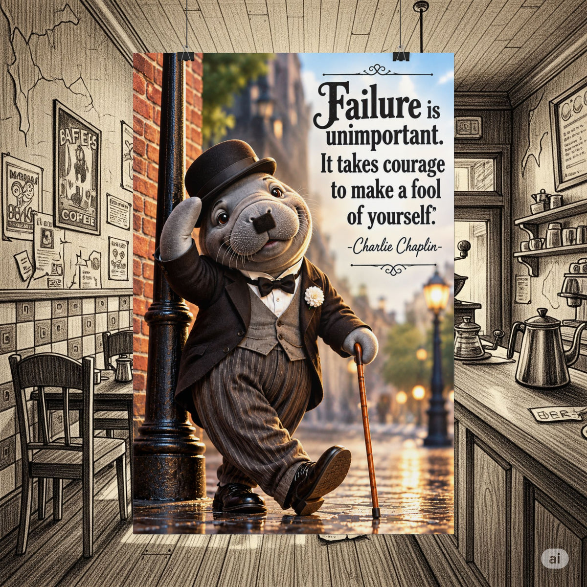 Manatee “Failure Is Unimportant” Inspirational Rolled Poster
