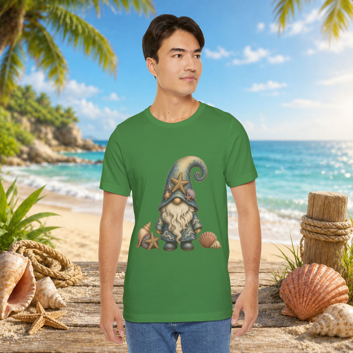 Beach Gnome with Seashells and Starfish | Coastal Nautical Fantasy Art