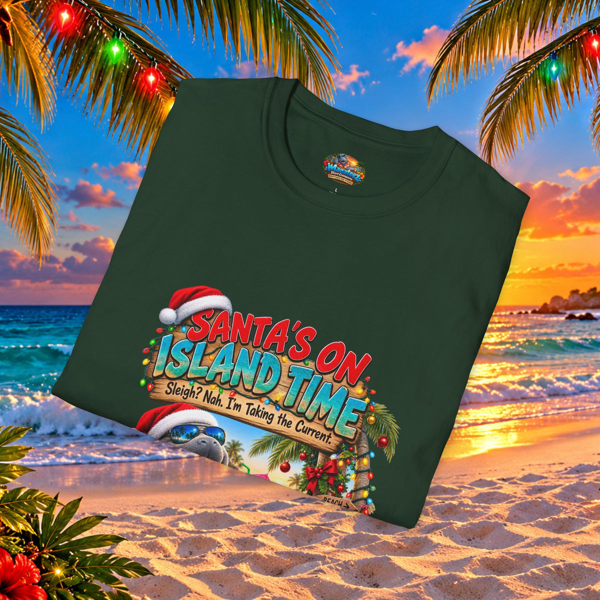Santa’s on Island Time Christmas Beach T-Shirt
