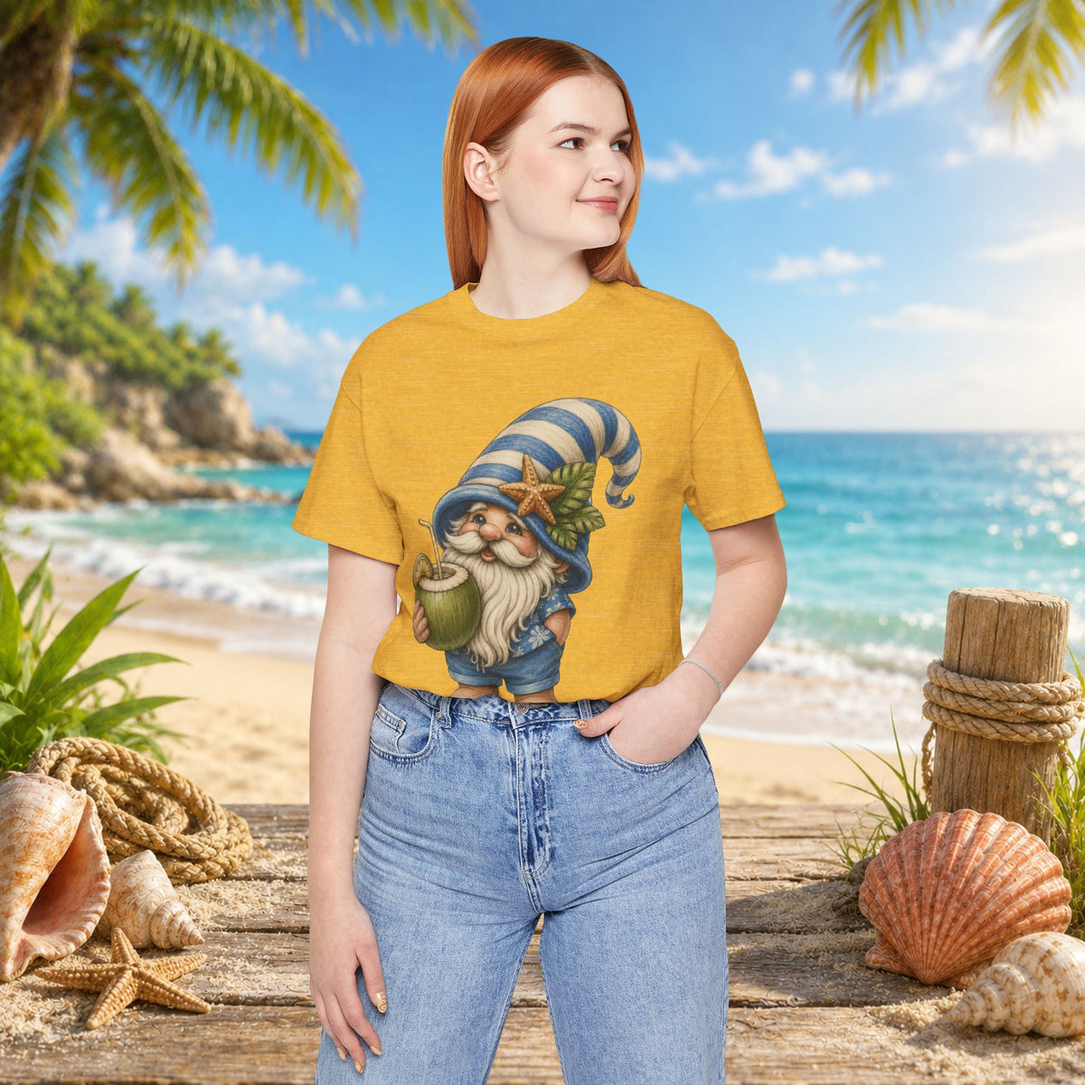 Beach Gnome Drinking Coconut | Coastal Summer Gnome Illustration