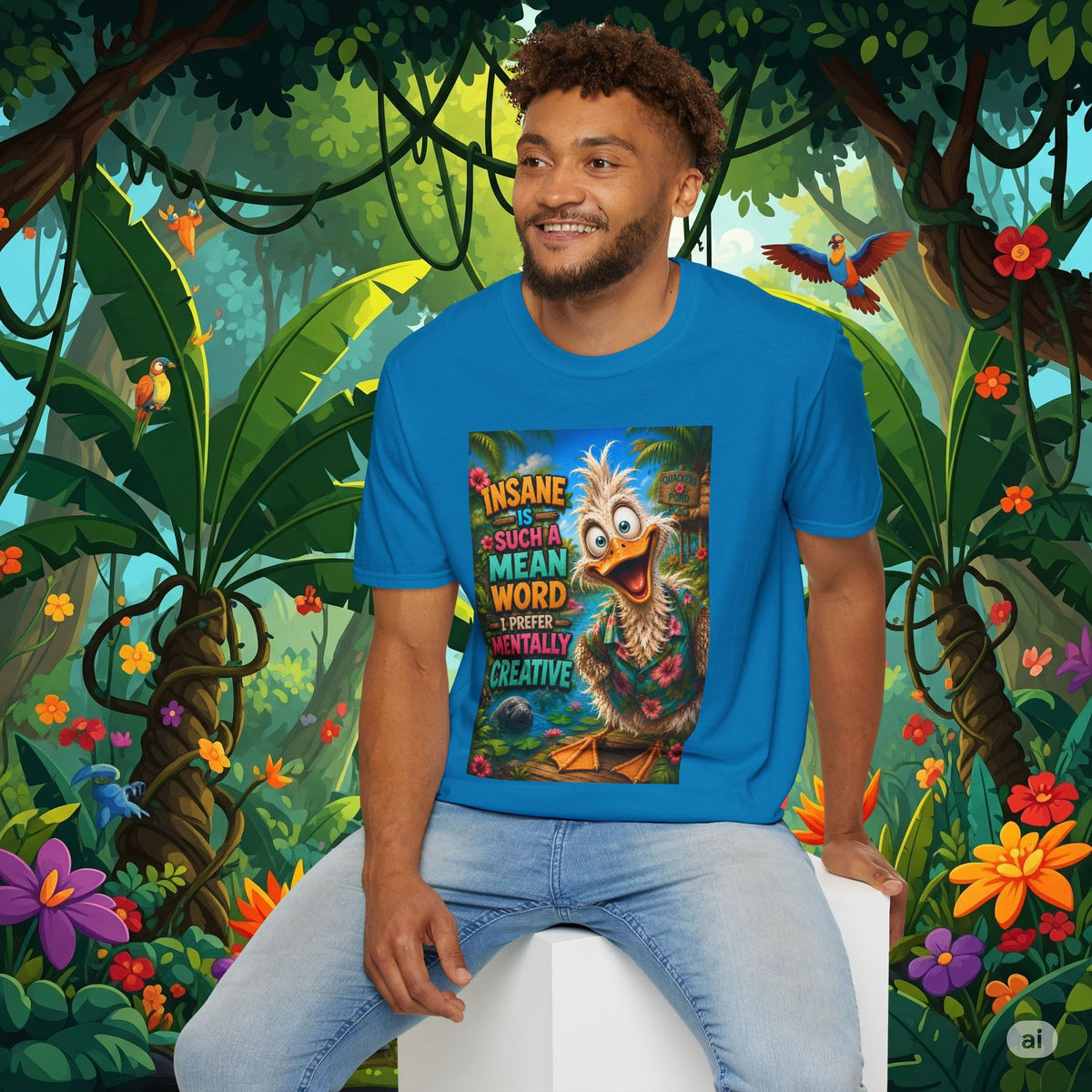 Insane Is Such a Mean Word I Prefer Mentally Creative Funny Duck Shirt | Crazy Ostrich Hawaiian Tee   Background