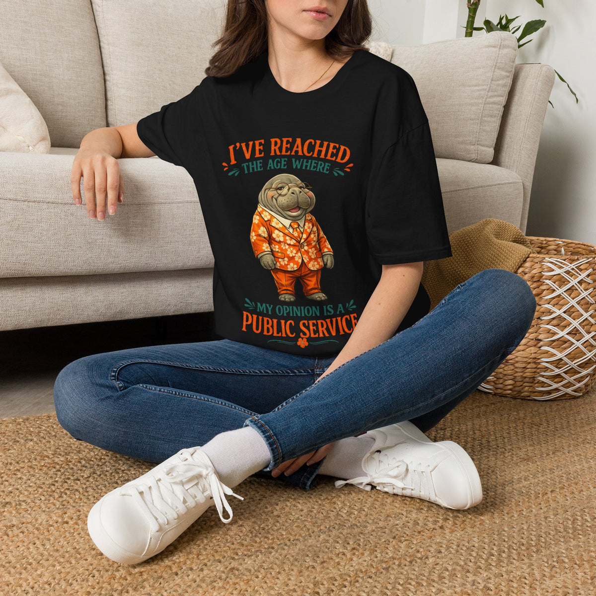 I've Reached the Age Where My Opinion Is a Public Service Shirt | Funny Manatee Tee | Senior Humor Graphic T-Shirt