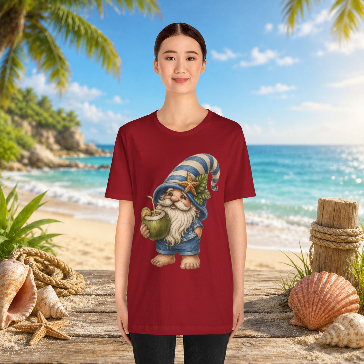 Beach Gnome Drinking Coconut | Coastal Summer Gnome Illustration