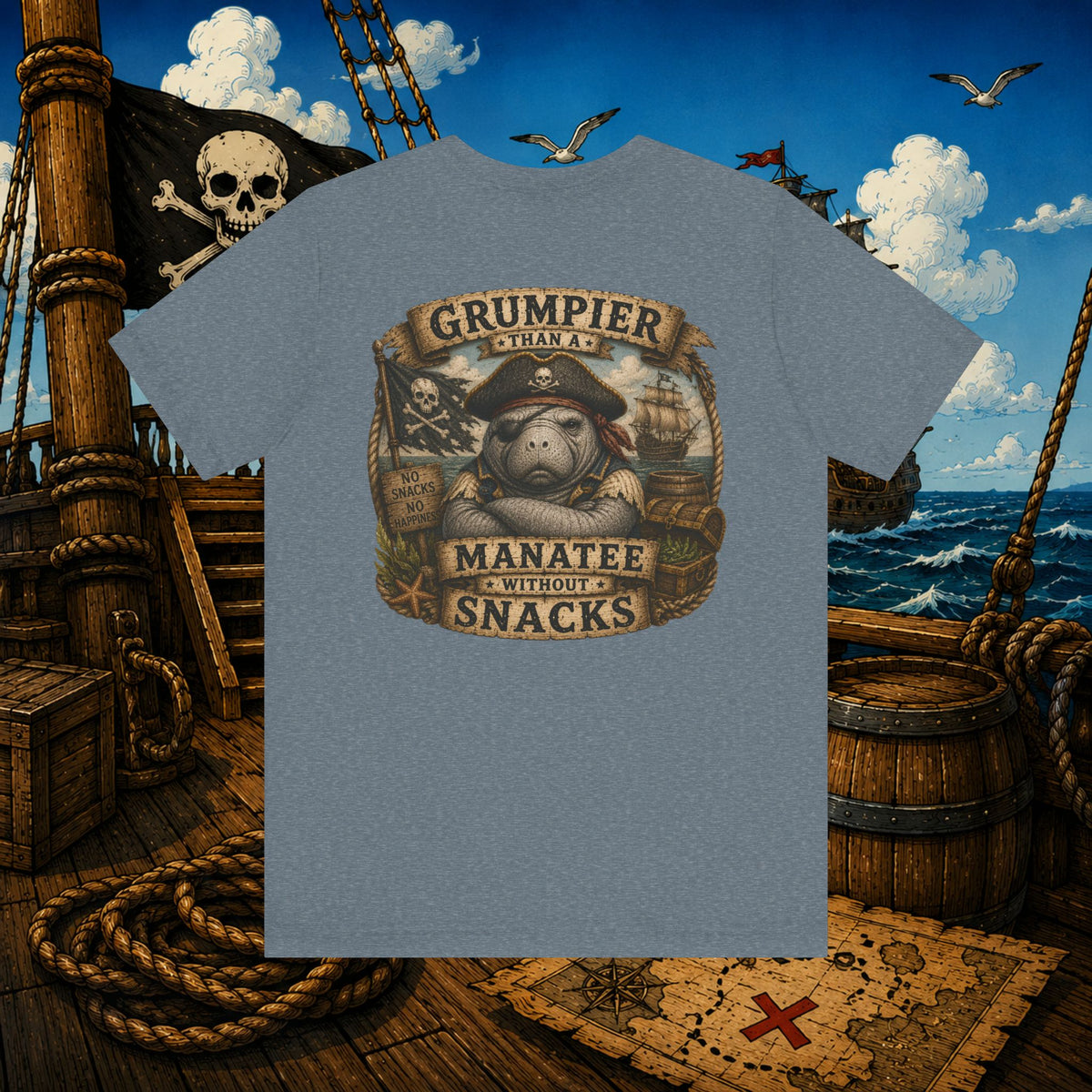 Grumpier Than a Manatee Without Snacks | Funny Pirate Manatee T-Shirt