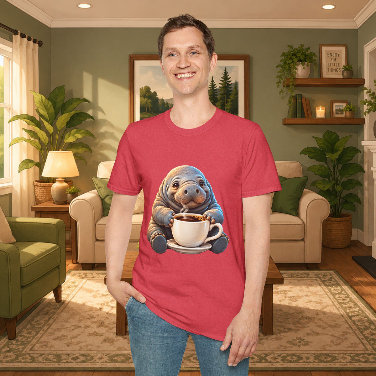 Manatee Drinking Coffee T-Shirt