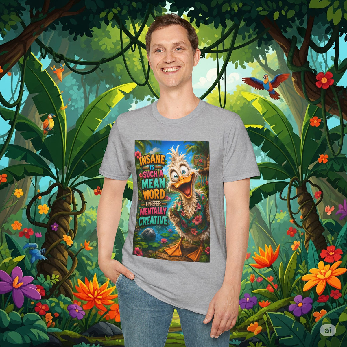 Insane Is Such a Mean Word I Prefer Mentally Creative Funny Duck Shirt | Crazy Ostrich Hawaiian Tee   Background
