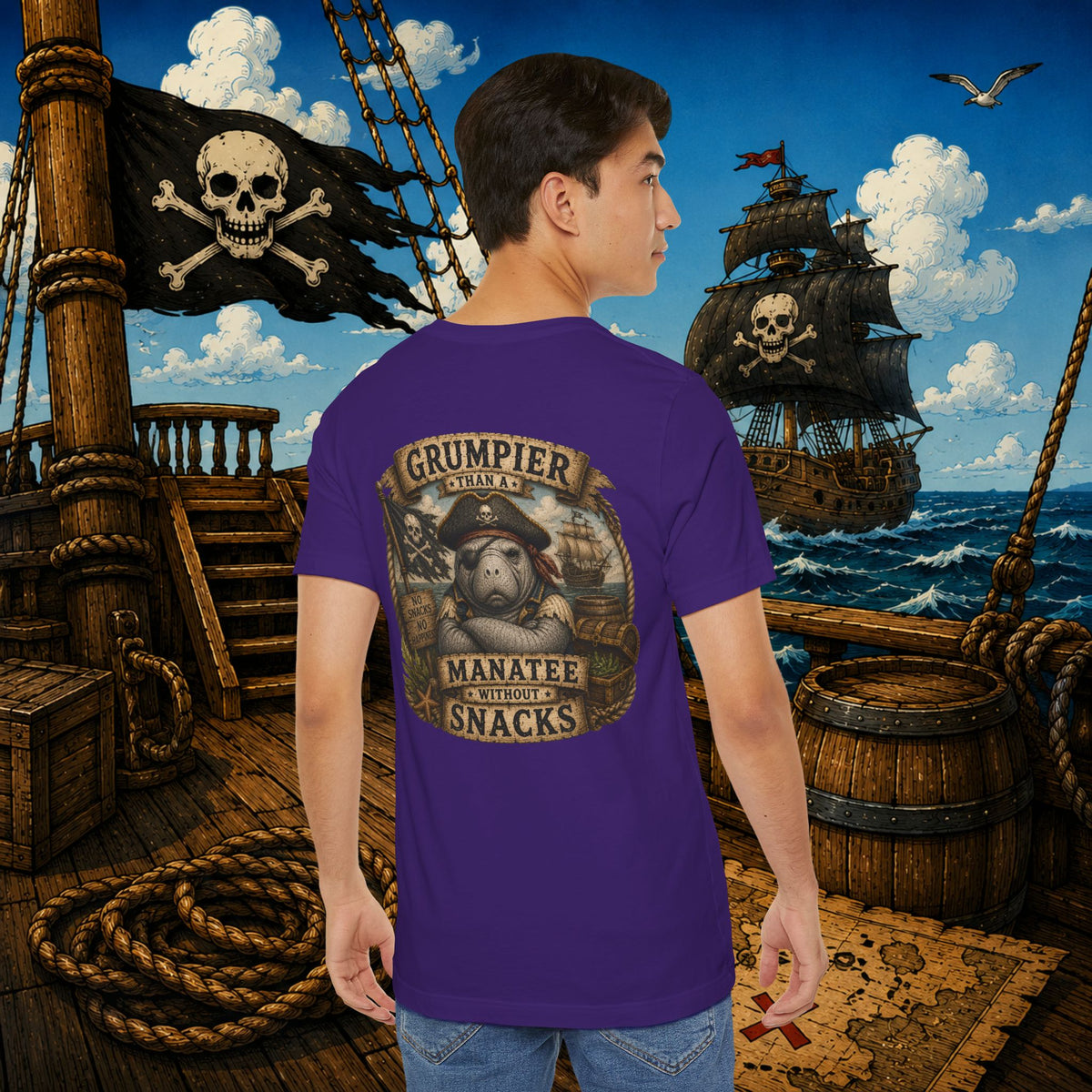 Grumpier Than a Manatee Without Snacks | Funny Pirate Manatee T-Shirt