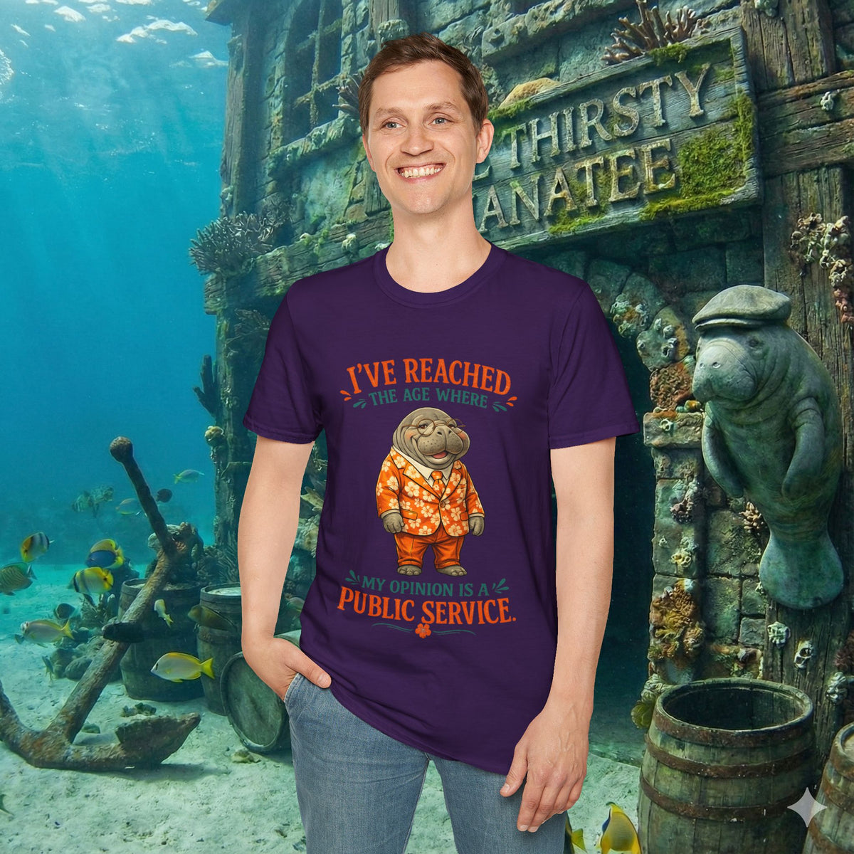 I've Reached the Age Where My Opinion Is a Public Service Shirt | Funny Manatee Tee | Senior Humor Graphic T-Shirt