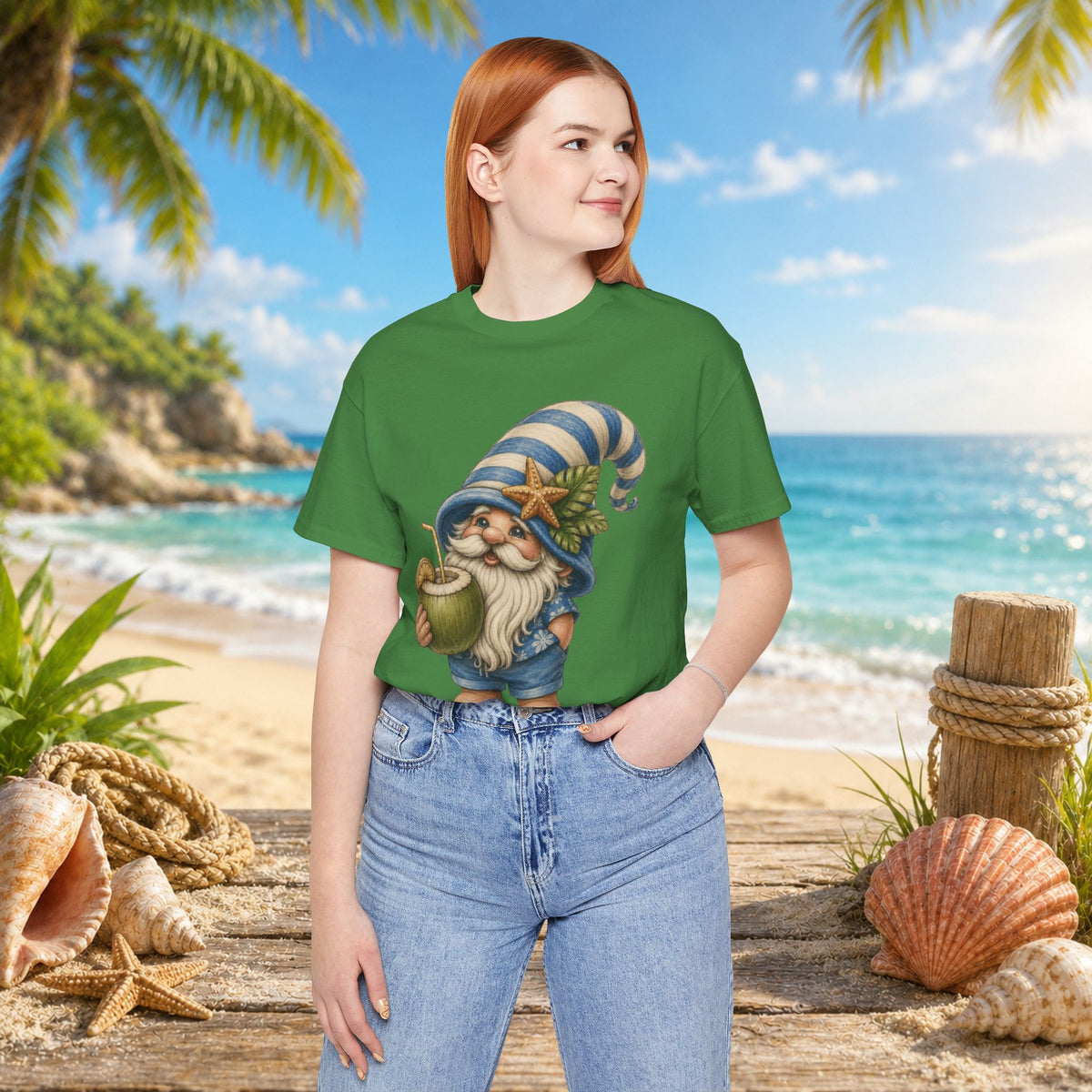 Beach Gnome Drinking Coconut | Coastal Summer Gnome Illustration
