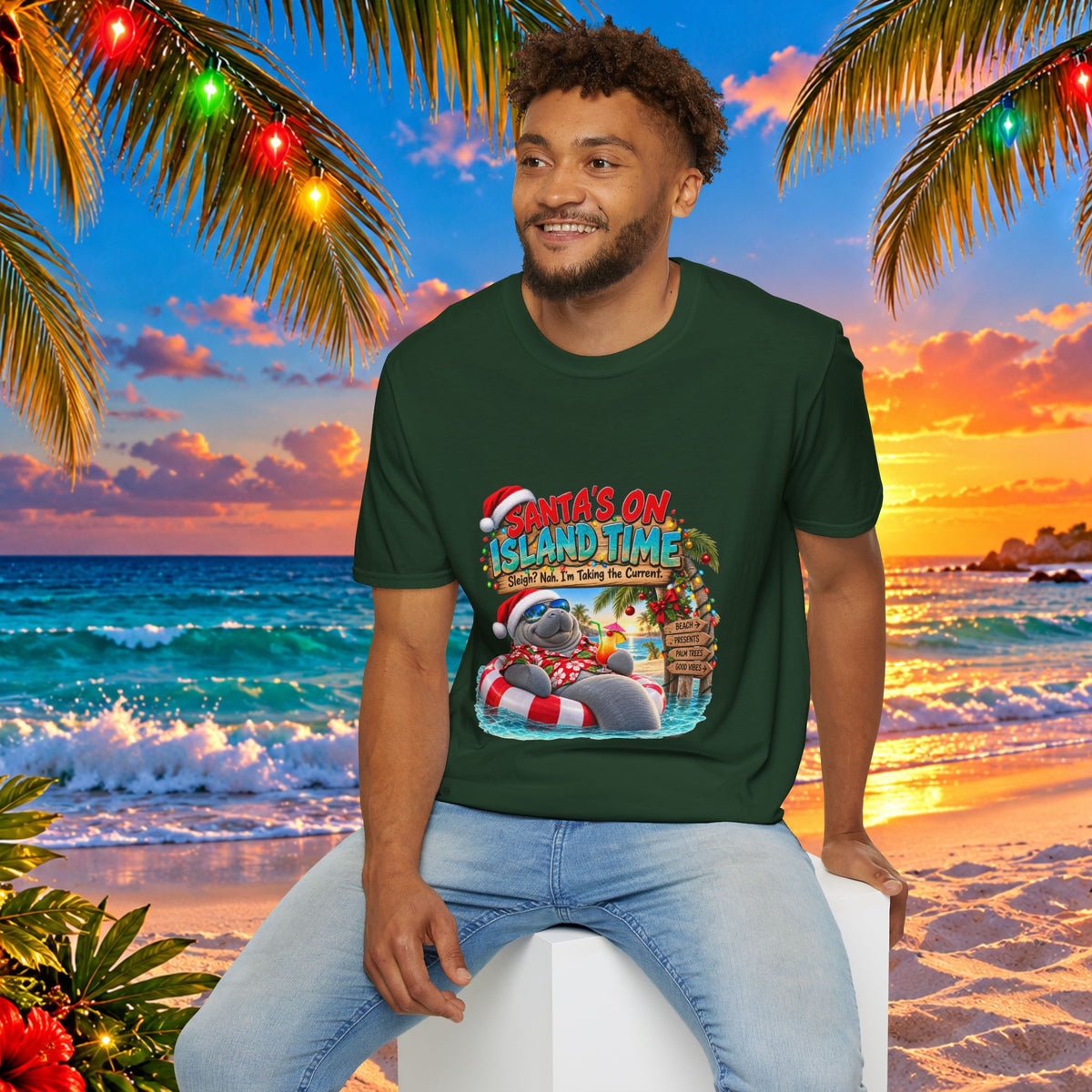 Santa’s on Island Time Christmas Beach T-Shirt