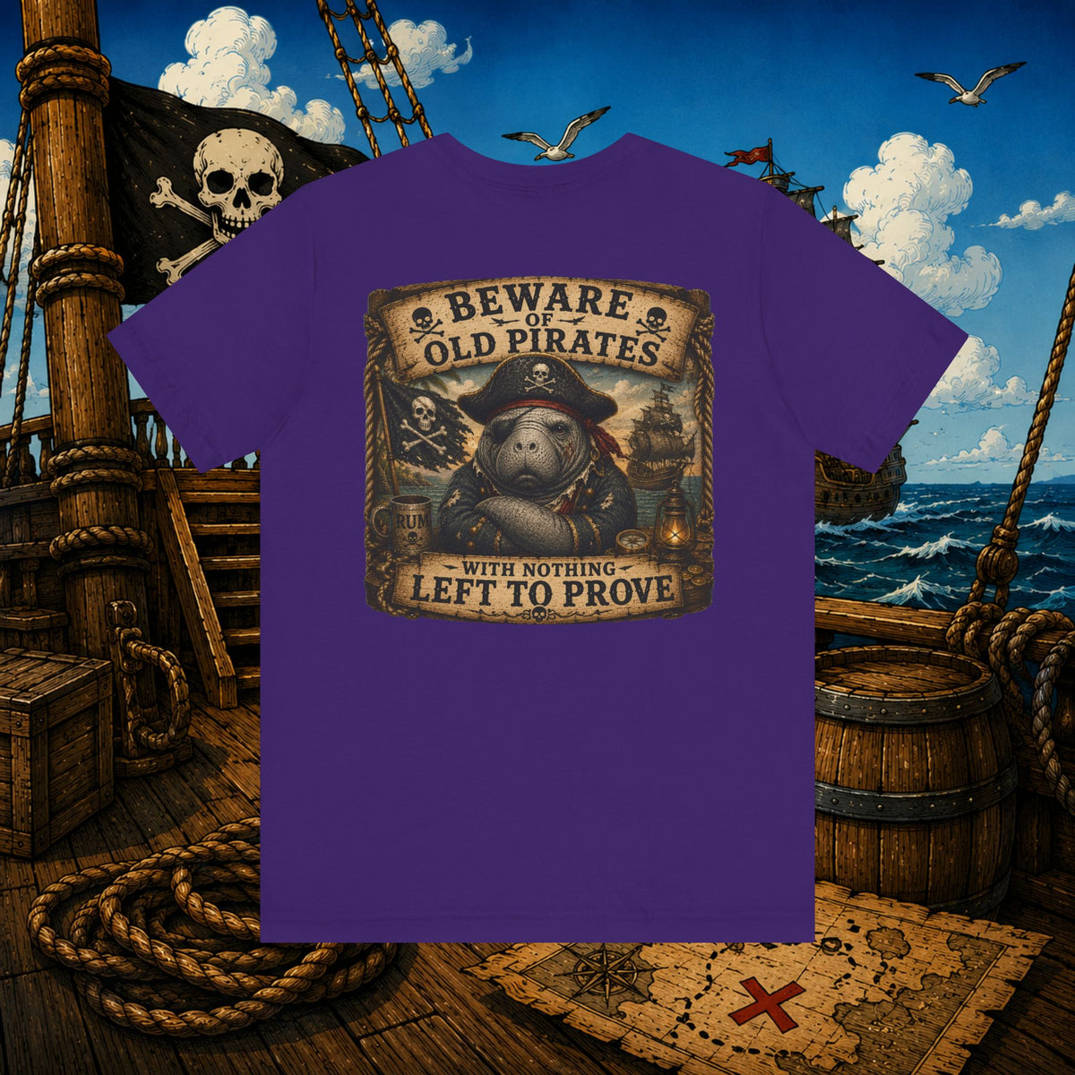 Beware of Old Pirates With Nothing Left to Prove | Grumpy Pirate Club Manatee T-Shirt