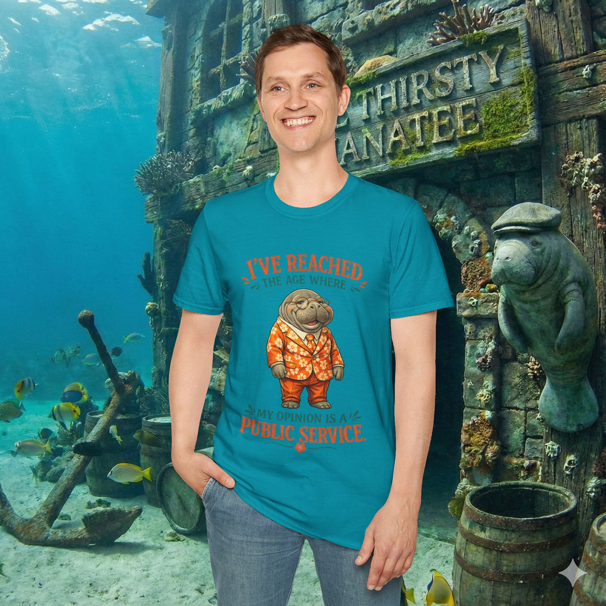 I've Reached the Age Where My Opinion Is a Public Service Shirt | Funny Manatee Tee | Senior Humor Graphic T-Shirt