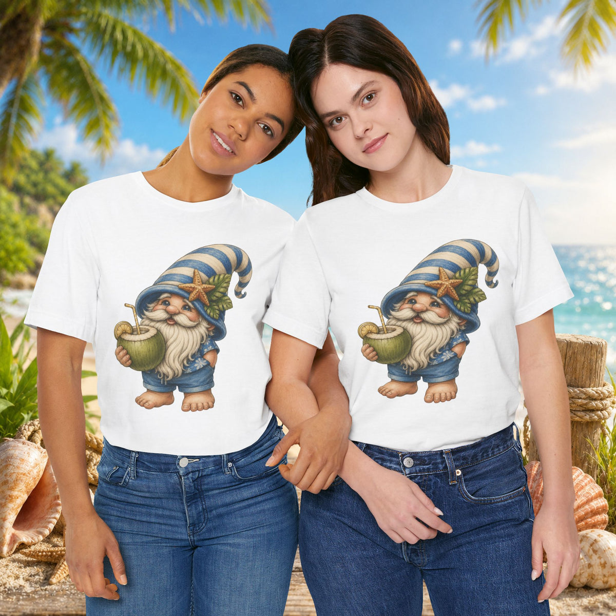 Beach Gnome Drinking Coconut | Coastal Summer Gnome Illustration
