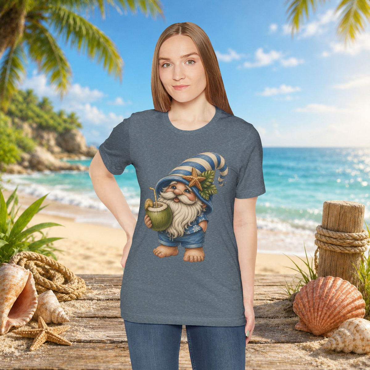 Beach Gnome Drinking Coconut | Coastal Summer Gnome Illustration