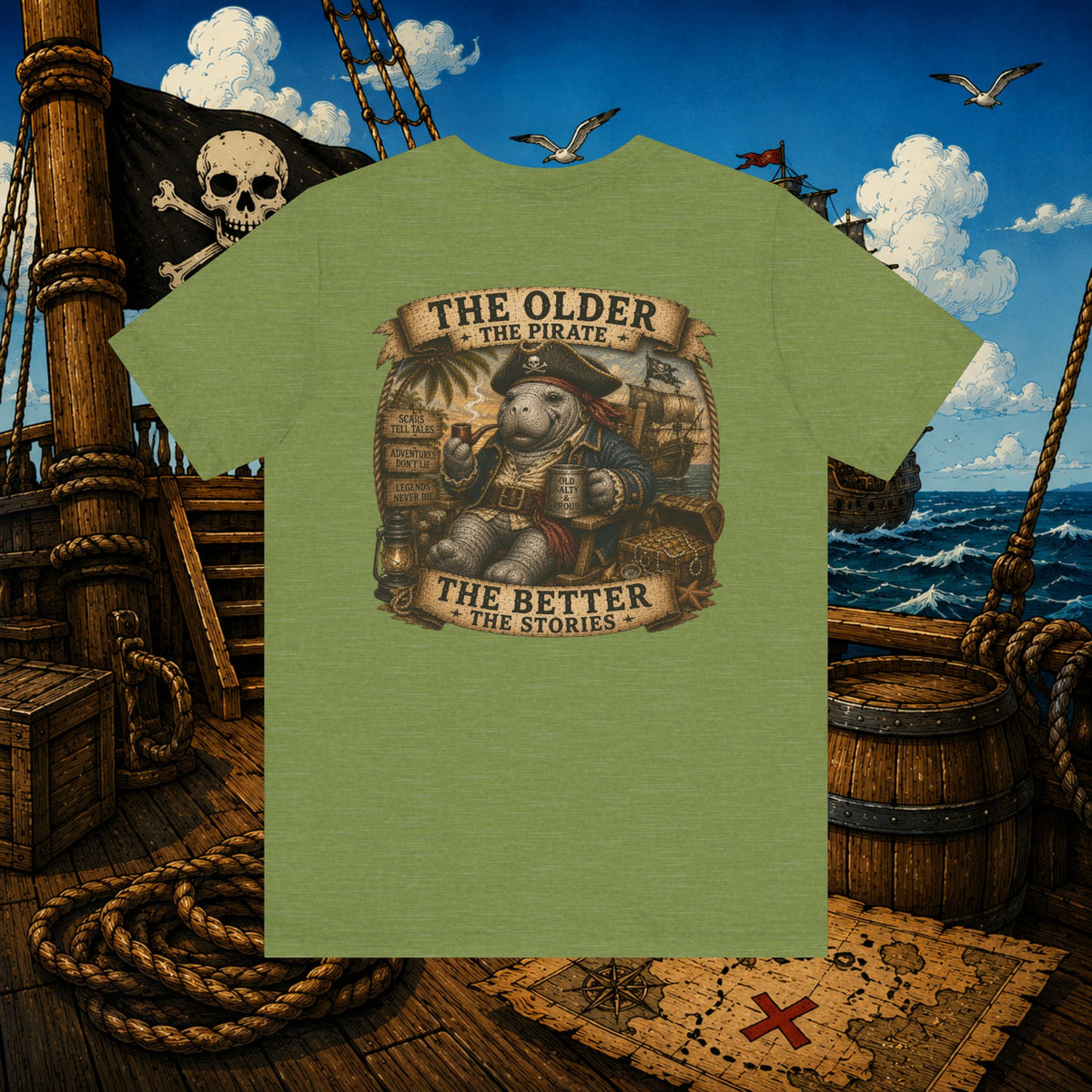 The Older the Pirate, The Better the Stories | Grumpy Pirate Club Manatee T-Shirt