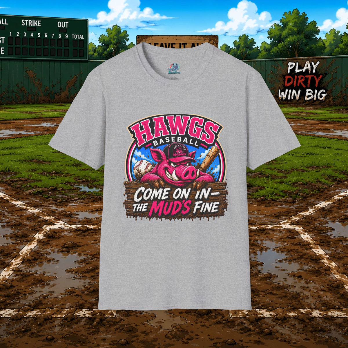 Rock Lakes Mud Hawgs Baseball Shirt | Come On In The Mud's Fine | Funny Pig Baseball Team Tee