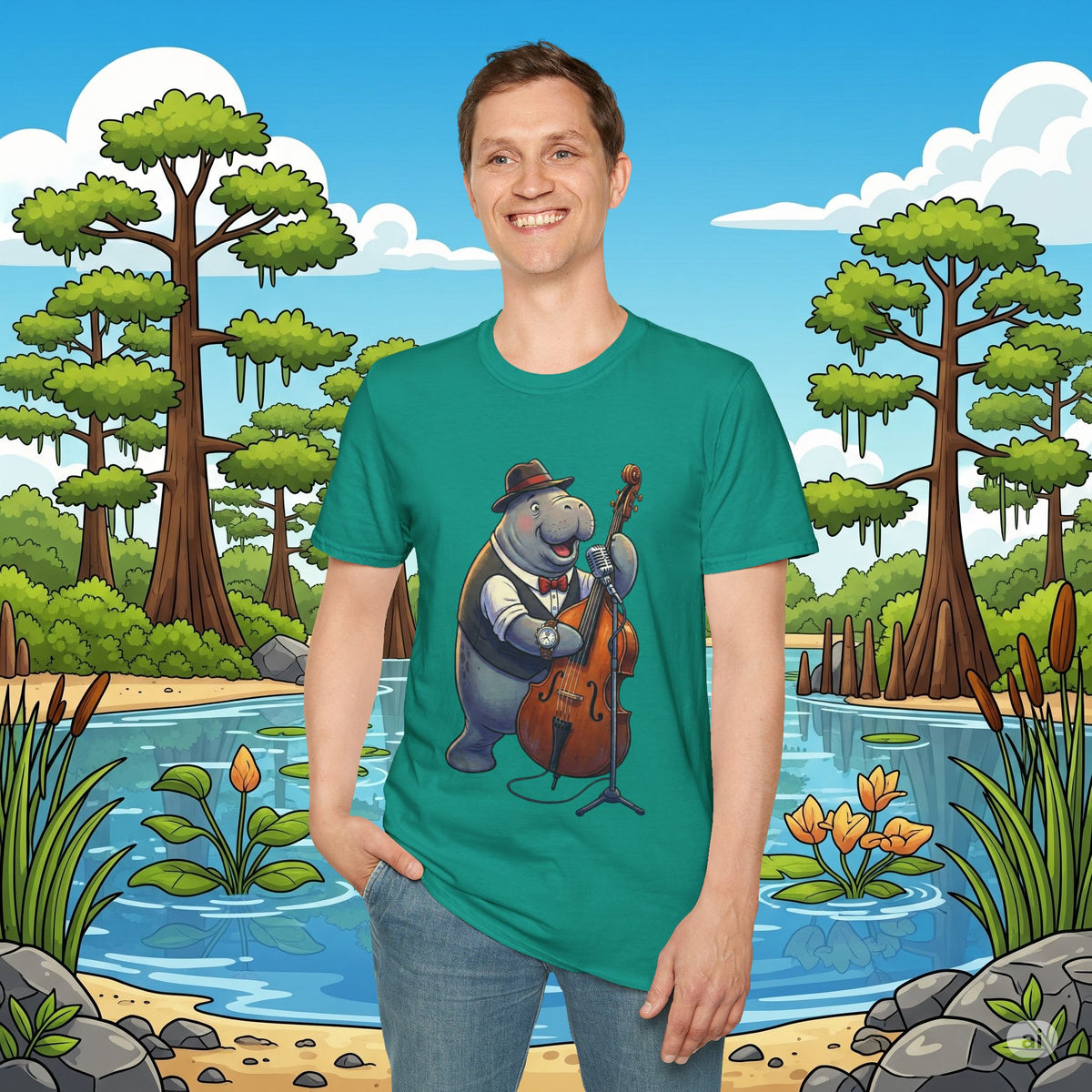 Mack the Manatee on Bass Softstyle T-Shirt