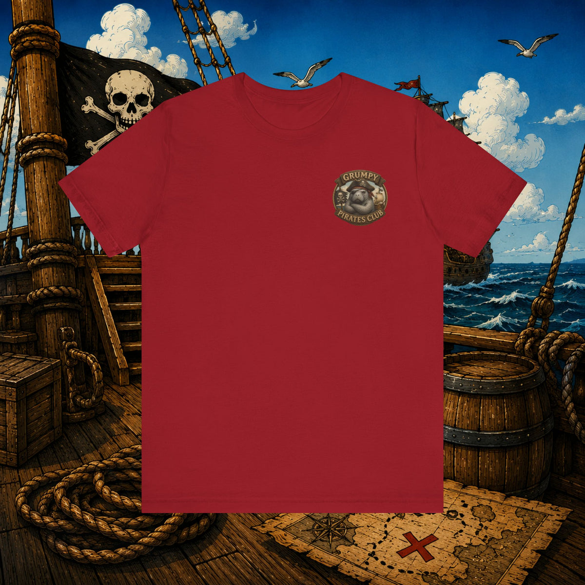 The Older the Pirate, The Better the Stories | Grumpy Pirate Club Manatee T-Shirt