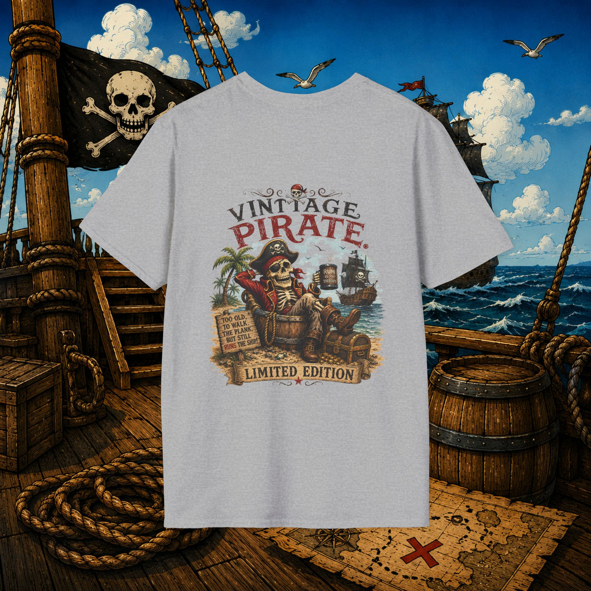 Vintage Pirate Limited Edition – Funny Aging Pirate Skeleton T-Shirt | Old Pirate Humor Tee