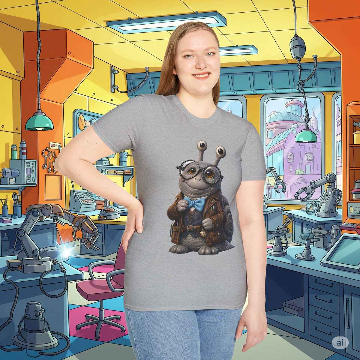 Cute Nerdy Snail Shirt | Steampunk Professor Snail Graphic Tee | Funny Bookworm Animal T-Shirt