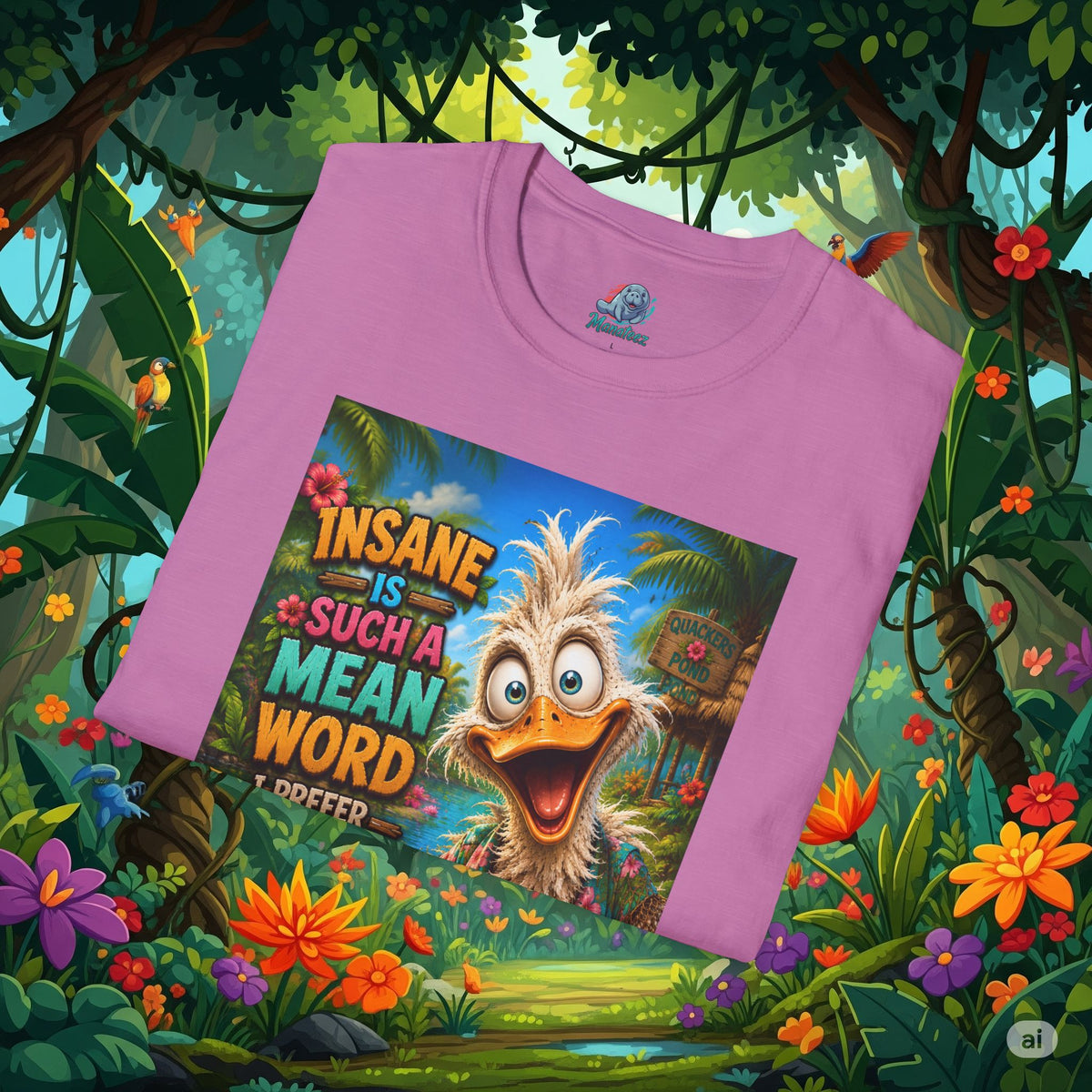 Insane Is Such a Mean Word I Prefer Mentally Creative Funny Duck Shirt | Crazy Ostrich Hawaiian Tee   Background