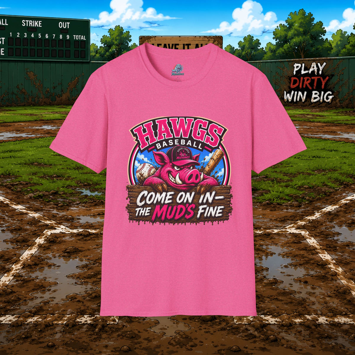 Rock Lakes Mud Hawgs Baseball Shirt | Come On In The Mud's Fine | Funny Pig Baseball Team Tee