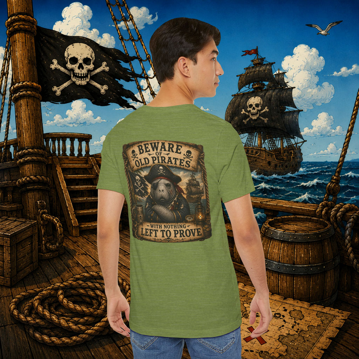 Beware of Old Pirates With Nothing Left to Prove | Grumpy Pirate Club Manatee T-Shirt